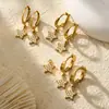 Novos brincos com pingente de pentagrama estilo europeu e americano, cravejados com zircônia, simples, modernos, versáteis, aço inoxidável banhado a ouro