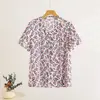 Camisa Casual de Algodón y Seda Talla Grande para Mujer, Nuevo Estilo de Verano, Corte Holgado, Adelgazante, Abotonada, Manga Corta, Estampado Floral, Ropa de Abrigo, Lino