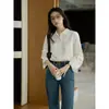GINNKE Elegante para el Trabajo Texturizada Fácil de Cuidar Cuello Solapa Hombro Recto Mujer Otoño Holgada Manga Larga Camisa Top