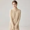 Moda Outono/Inverno Novo Estilo 100% Caxemira Multi-Botões Bainha Enrolada Feminino Gola Alta Malha Suéter Manga Longa Peça Externa Top