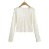 2607-26 Primavera Estilo Coreano Renda Ligeiramente Transparente Jacquard Tricô de Lã Camiseta de Manga Longa Jaqueta Fina
