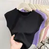 Playera de Seda de Hielo para Mujer 2025 Verano Nueva Versátil Color Puro Sin Mangas Chaleco Tejido Holgado Corto Top Delgado