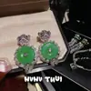 Palacio de Joyería Hebilla de Paz Ruyi Pendientes de Calcedonia Nuevo Estilo Chino Calcedonia Verde Despertar del León Set de Pendientes de Circonita