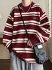 Nuevo suéter de rayas retro para pareja transfronteriza, estilo suelto y relajado para hombre, top de punto de cuello redondo, con bloques de color, suave y cómodo, moderno