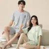Pijama Antibacteriano de 5A para Pareja de Mujer, Verano, Algodón Puro, Manga Corta, Pantalón Corto, Delgado, Sencillo, Casual, Se Puede Usar Afuera, Conjunto para Estar en Casa