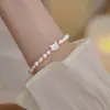 Pulseira de Gato com Concha de Água Doce para Mulheres Estilo Coreano Moda Pulseira de Pérolas de Água Doce Joia Elegante de Celebridade da Internet Presente