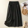 Falda de Algodón y Lino Nueva de Verano 2026 para Mujer, de Longitud Media, Retro Artística, Corte Holgado, Adelgazante, Falda de Color Sólido en Línea A