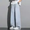 Jeans de Seda de Gelo Masculino Marca de Moda Americana Lavado Desgastado Solto Reta Calças de Verão Tencel Drapeado Cordão Calças