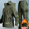 Traje táctico popular transfronterizo con forro polar para hombre, ropa de trabajo de camuflaje, uniforme de entrenamiento duradero multibolsillos, chaqueta repelente al agua