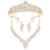Juego de joyería nupcial europeo y americano, juego de collar y pendientes de corona de aleación con diamantes de imitación, accesorios para tocado de vestido de noche de boda