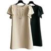 En Stock, Directo del Fabricante, Nuevo Color Sólido, Alta Calidad, Falda Corta Única con Mangas Abullonadas y Vestido de Cuello Redondo para Mujer