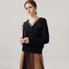 Cárdigan de cachemira con cuello en V para mujer con diseño de encaje patchwork, un nuevo estilo otoño/invierno, corte holgado, favorecedor y cálido