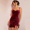Outono e Inverno de 2026 Design Sexy Assimetrico Bainha Franzida Veludo Vestido Slip Novo Estilo 2026