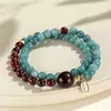 Novo Bracelete de Contas Azul Calcedônia e Sândalo Dourado Estilo Chinês para Homens, Bracelete de Sândalo Verde Estilo Étnico, Atacado