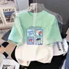 Camiseta Infantil de Manga Corta Degradada, Top Estampado de Moda de Verano para Niños, Ropa Moderna Suelta y Versátil Estilo Coreano para Niños Mayores
