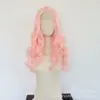 Directo del fabricante: peluca rosa, larga, ondulada, con frente de encaje 13x4 hecha de fibra sintética de alta temperatura
