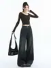 Jeans Vintage de Cintura Alta Elásticos, Nuevo Estilo Otoño, Pierna Ancha Holgada Caída hasta el Suelo Acampanados Petite 8220