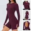 Macacão de yoga feminino transfronteiriço com costas bonitas, almofadas de peito removíveis, roupa de ginástica justa, macacão esportivo com cintura em V nas costas