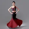 Disfraz de Danza Dai para Adultos Danza del Pavo Real Falda de Cola de Pez Atuendo de Práctica de Baile Disfraz de Presentación Femenino Atuendo de Medio Cuerpo para Examen de Arte