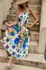Estación Independiente de Exportación Transfronteriza 2023 Nuevo Vestido Sexy para Mujer con Tirantes Estampado de Graffiti de Algodón y Lino sin Mangas con Dobladillo Grande