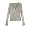 Cárdigan Fino de Punto con Cuello en V y Mangas Largas para Mujer Primavera y Otoño Nuevo Diseño Nicho Delgado Corto Rosa Top Básico