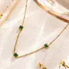 Versátil Collar de Acero de Titanio Verde de Circonio Multicolor para Mujer, Diseño Cuadrado Estilo Francés, Exquisito y Moderno para el Trabajo, Chapado en Oro Real de 18K, No se Desvanece