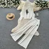 Conjunto de Tricô Estilo Preguiçoso para Mulheres Outono 2026 Suéter com Capuz Solto Versátil Calça Reta de Cintura Alta Emagrecedora de Perna Larga