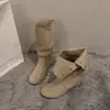 Botines Retro Maillard Plegables de Dos Vías para Mujer, Nuevo Estilo Otoño/Invierno 2026, Aumentadores de Altura, Adelgazantes, Botas Vaqueras Occidentales