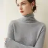Nuevo suéter de punto de %cachemira pura para otoño e invierno con cuello alto superpuesto, jersey de corte ajustado para mujer, camisa base de punto versátil de manga larga