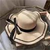 Sombrero de paja caqui para el sol de verano para mujer, sombrero de protección solar de moda, sombrero de playa para exteriores junto al mar, sombrero de sol plegable