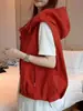 Chaleco de estilo europeo con capucha y cordón, bolsillo irregular, para mujer, nuevo diseño primavera-verano 2026, sin mangas, para figuras petite