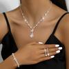 2024 Novo Conjunto de Três Peças para Casamento Feminino com Franjas de Strass, Corrente de Garra Prateada, Colar, Brincos e Pulseira