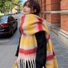 Bufanda de Mohair a Cuadros con Borlas Estilo Coreano para Mujer, Primavera, Estudiantes Japoneses, Viajes, Versátil, a la Moda, Calcomanía, Bufanda Casual