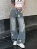 ChaoLi tiene en stock jeans con diseño bordado de dibujos animados y anime lindos para mujer, pantalones de pierna ancha de cintura alta estilo universitario de verano