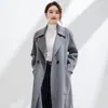 Nuevo Abrigo de Lana Doble Cara para Mujer Otoño e Invierno, Longitud Extendida, Chaqueta Elegante Sencilla de Corte Entallado, Hecho a Mano Negro y Rojo de Moda