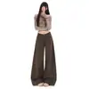 Jeans rectos de cintura alta color café estilo americano para mujer, nuevos, de corte holgado, adelgazantes, de pierna ancha, largos hasta el suelo