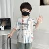 Camiseta de Manga Corta de Verano para Niños 2026 Nueva Elegante Fresca Infantil Graffiti Manga Media Top Ropa de Algodón para Bebé 3