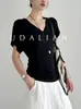 ¡Eleva los hombros y hace que la cabeza se vea más pequeña! Top de Cuello en V con Cintura Plisada y Ceñida, Camiseta Suelta de Verano con Mangas Cortas y Caída para Mujer