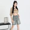 Estilo americano retrô wide-leg Denim cropped calças femininas verão quente menina cintura alta solto emagrecimento moda all-match cropped calças moda