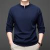 Suéter Masculino de Lã Dupla Face Manga Longa Outono e Inverno Zíper Pequeno Gola Redonda Simples Quente Camiseta Básica Masculina