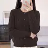 Cárdigan de punto trenzado de algodón puro con cuello redondo para mujer, estilo retro, de un solo pecho, manga larga, corte holgado, adecuado para primavera y otoño, top suéter casual