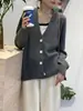 Cardigan de Tricô Cinza Estilo Novo 100% Lã Outono e Inverno Design Preguiçoso Malharia Suéter Curto Top Jaqueta
