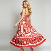 Vestido ajustado con estampado de moda, fruncido en la cintura y espalda elástica, falda línea A