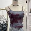 Tiro Real Popular en Internet Chaleco Camisola Pequeño Ropa Exterior para Mujer Almohadilla para el Pecho Desmontable Top sin Mangas Corto Estampado Tie-Dye 88939