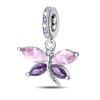 Colgante Original Abeja, Libélula, Mariposa, Trébol de Cuatro Hojas Circonita DIY Joyería Pulsera Chapado en Cobre 925 Plata Charms