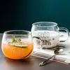 Taza de Vidrio Resistente a Altas Temperaturas Taza de Agua Resistente al Calor y al Frío Taza de Desayuno Taza para Leche Café Taza para Jugo Taza Familiar Impresa de Barriga Grande