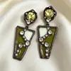 Estilo Vintage Retro Francés Hong Kong Monet Medieval Clip para Oreja Pendientes de Perla Pendientes Verdes Joyería Femenina para Orejas