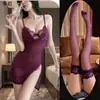 Nuevo conjunto de lencería sexy: vestido de tirantes de encaje transparente de doble capa, camisón de tirantes puro y seductor para mujer