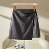 Falda de cuero color café hecha a medida, nueva falda corta de cuero PU de otoño para mujer, falda bodycon de línea A de cintura alta adelgazante