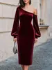 Moda feminina europeia e americana outono novo modelo transfronteiriço Amazon estação independente vestido elegante justo de ombro a ombro